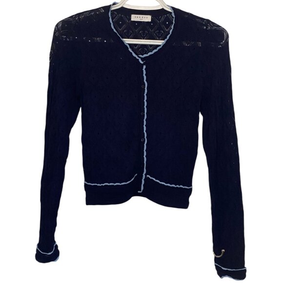 Sandro blue knit scalloped hem button-up cardigan size XS - Picture 2 of 4